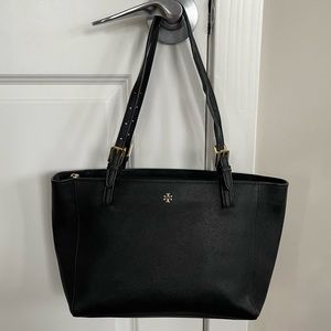 Tory Burch York Buckle Leather Tote Black Large